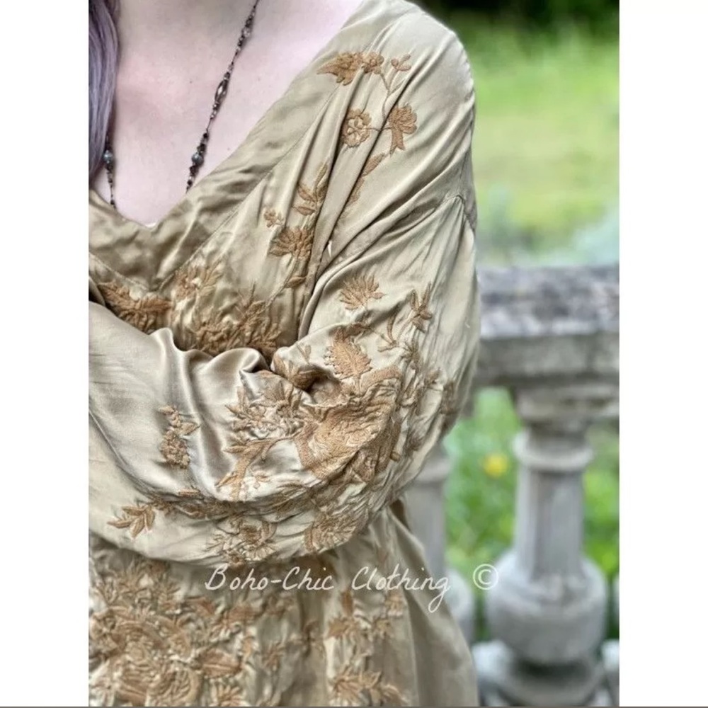 Magnolia Pearl Marigold Embroidered Silk Parnassus Hi-Lo Tunic Dress